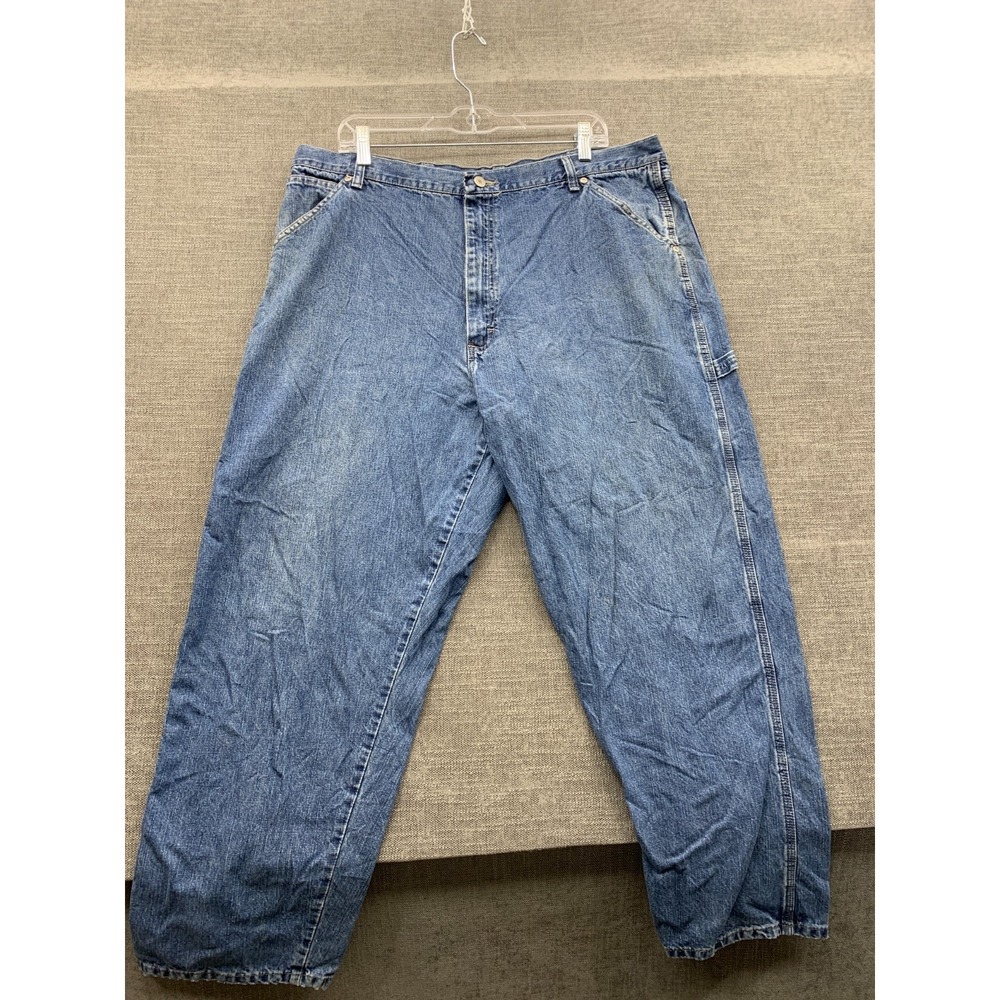 Wrangler Carpenter Jeans Mens 42x30 Blue Cotton Logo Medium Wash Hammer Loop